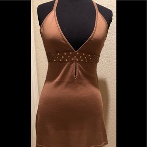 Bebe knit halter tunic style top with gold sequin